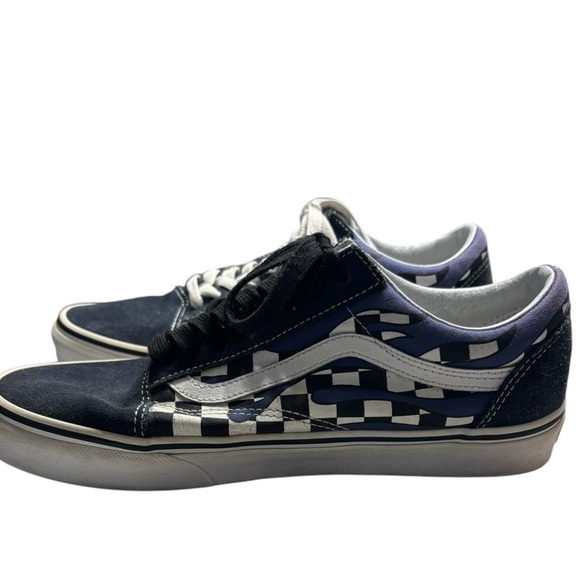 VANS Checker Flame Old Skool Classic Mens Canvas Suede Navy White Size 8.5M 10W - Picture 12 of 14